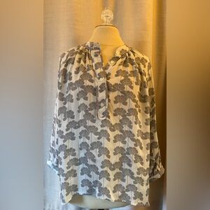 Tucker The Combo Classic Blouse Ivory Lily Pad in Double Georgette Silk Top Gray